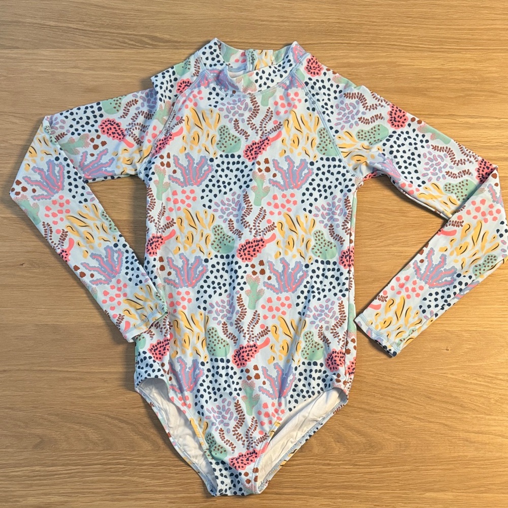 Never worn Long-Sleeve Coral Reef Print Swimsuit - White Multicolor